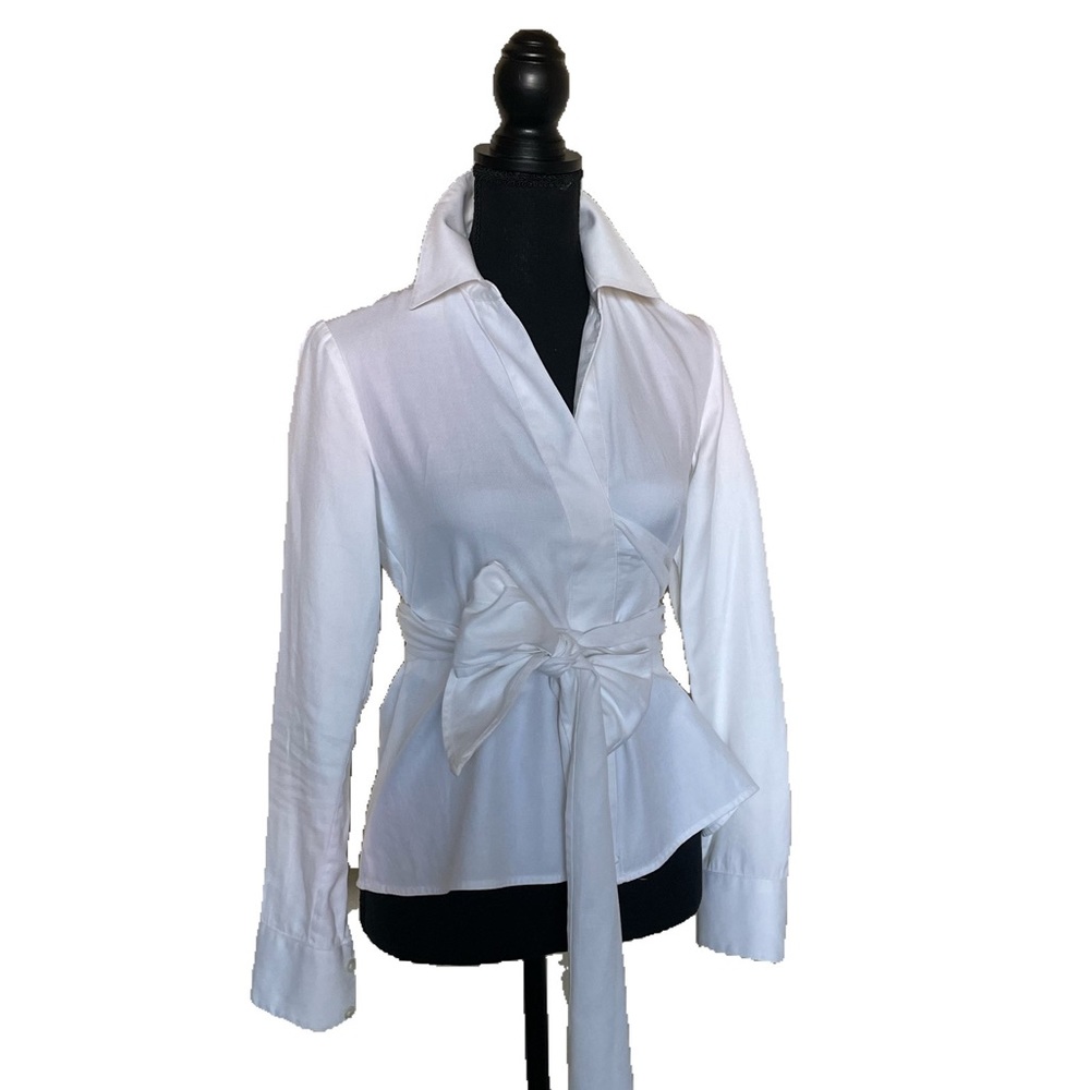 Ann Taylor 100% cotton wrap top collared blouse size 0